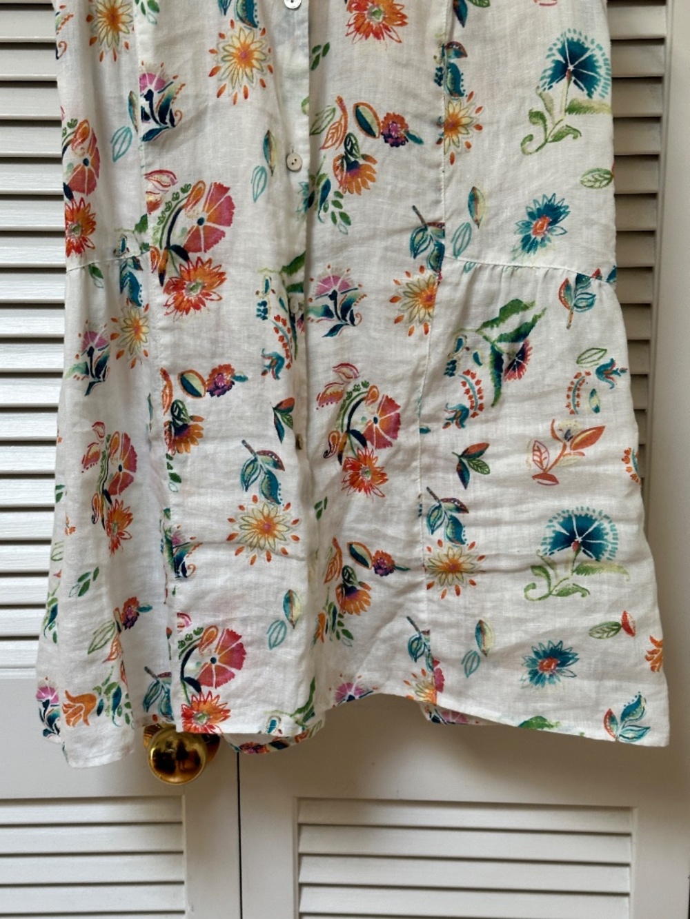 J. Jill Love Linen Sleeveless Top White Colorful Floral Buttons Small Tall - Picture 7 of 14